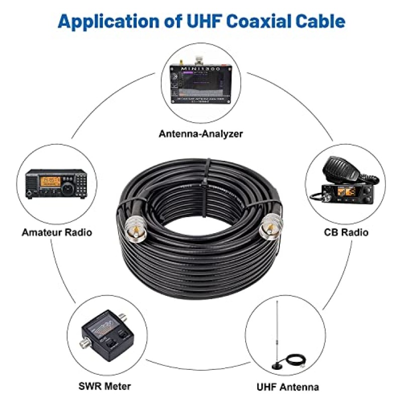 MOOKEERF RG8x 점퍼 케이블 1피트, 2팩 PL259 점퍼 케이블, CB 동축 케이블 50옴, UHF PL259 남성-남성 저손실 CB 안테나 케이블(CB 라디오, HAM 라디오, VHF 라디오, SWR 미터, 안테나 분석기용)