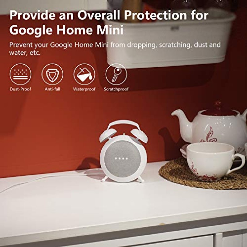 Google Home Mini 스탠드 홀더, 복고풍 알람시계 스탠드 마운트 베이스 보호 케이스, Google Home Mini 및 Nest Mini와 호환 가능(흰색)