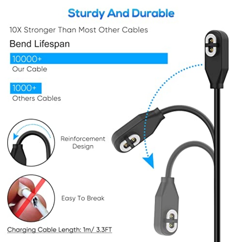 AfterShokz Aeropex AS800 & Shokz OpenRun Pro & OpenRun & OpenRun Mini & OpenComm용 충전 케이블 교체, AfterShokz Aeropex 골전도 헤드폰용 C형 어댑터가 있는 USB 충전기 코드