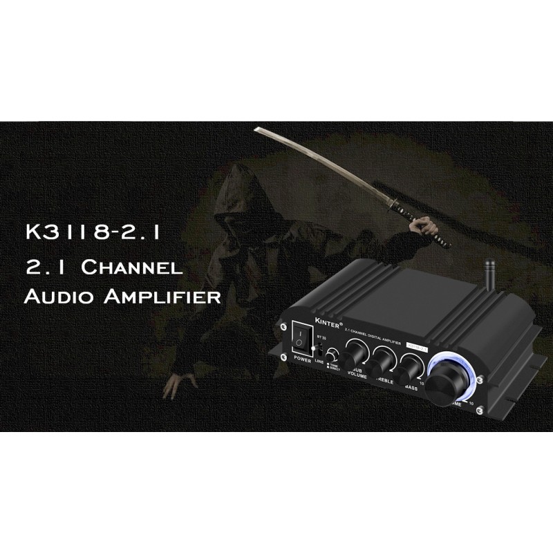 Kinter K3118-2.1 Bluetooth 5.0 스테레오 디지털 수신기 증폭기 2.1 채널 미니 Hi-Fi 클래스 D 앰프 30W x 2 채널 + 가정용 TV용 80W 서브우퍼 DIY 자동 실외 패시브 스피커 서브우퍼