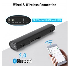 littoak TV용 소형 사운드바, Bluetooth 5.0/HDMI/광/USB/AUX/동축 연결 기능이 있는 사운드바, 홈시어터용 50W 16인치 사운드바, 벽걸이형(SE04)