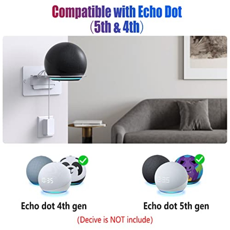 Echo Dot 5세대용 ITSHOM 벽면 마운트, Dot 5세대 홀더 - 접착제 또는 나사 마운트, 케이블 타이를 사용한 케이블 관리, Echo Dot 5세대/4세대와 호환되는 Dot 5세대 벽면 마운트