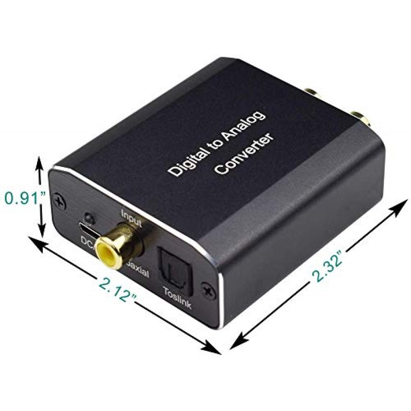 디지털-아날로그 오디오 변환기, Hdiwousp 192kHz DAC 디지털 동축 및 광학 Toslink-아날로그 3.5mm 잭 및 HDTV 홈 시네마용 광 케이블이 있는 RCA(L/R) 스테레오 오디오 어댑터, 알루미늄