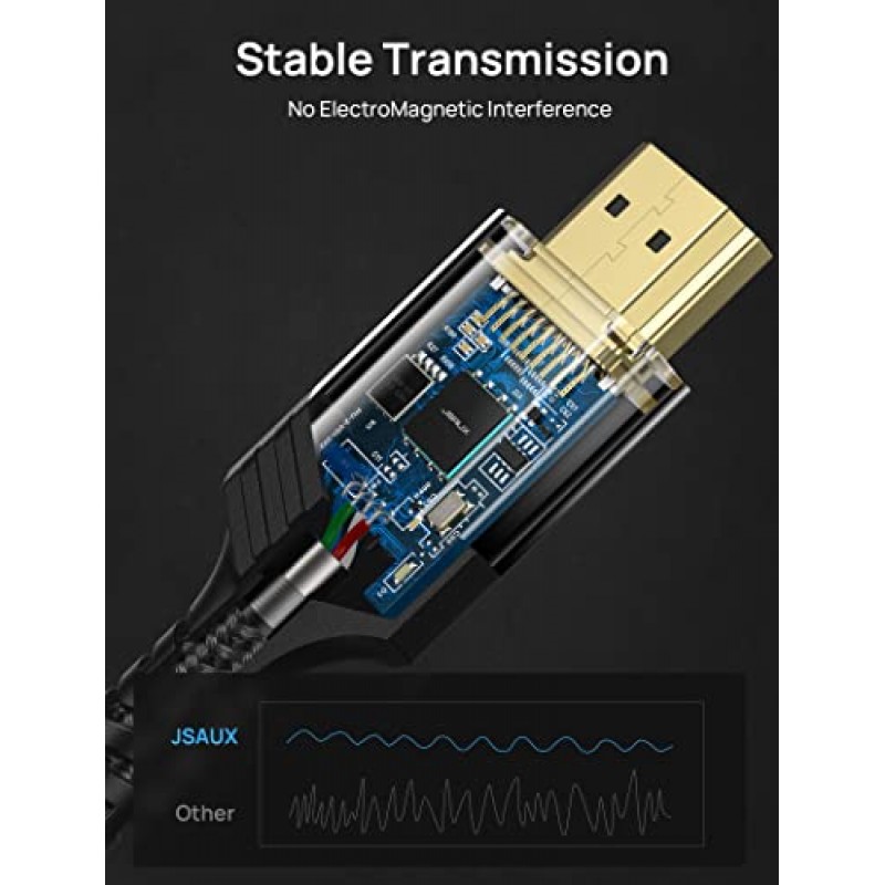 JSAUX 8K HDMI 케이블 2.1 10FT 2팩 48Gbps 8K 및 4K 초고속 코드(8K@60Hz 7680x4320, 4K@120Hz) eARC HDR10 HDCP 2.2 및 2.3 3D, Roku TV/HDTV/블루레이/LG/삼성 QLED와 호환 가능