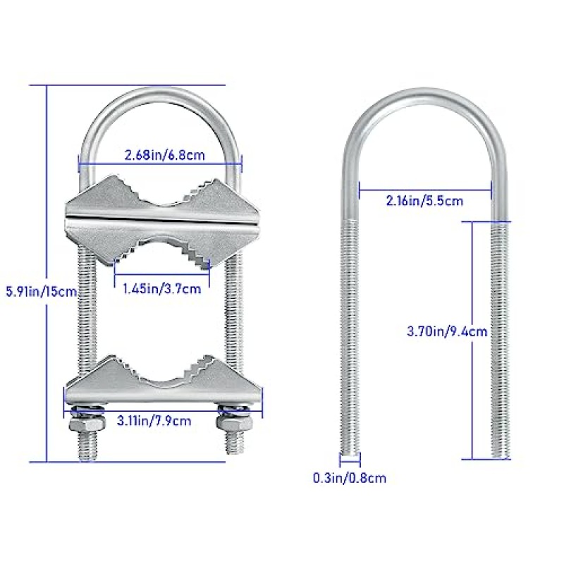 이중 안테나 마스트 클램프 V-조 브래킷 U 볼트 파이프 장착 하드웨어 3 세트, 실외 안테나용 고강도 마스트-마스트 장착 브래킷 키트 4 세트