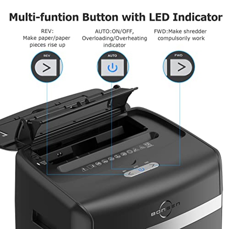 BONSEN 120매 자동 급지 분쇄기 홈 오피스용 보안이 뛰어난 마이크로 절단 분쇄기/30분/보안 수준 P-4,6-갤런통(S3110)