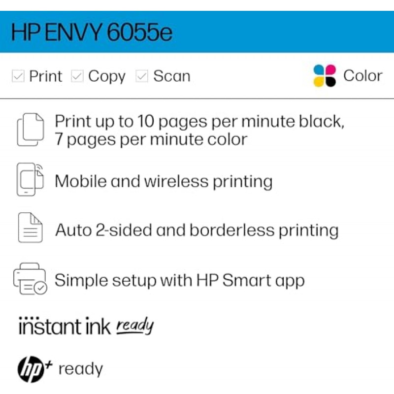 HP Envy 6055e 무선 컬러 올인원 프린터, 6개월 무료 잉크 포함(223N1A)(리뉴얼 프리미엄),화이트