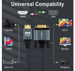 Twozoh 미니 HDMI-VGA 케이블 3.3FT, 금도금 및 편조 미니 HDMI VGA(남성-남성) 울트라북, 노트북, 태블릿, 카메라 및 캠코더와 호환 가능