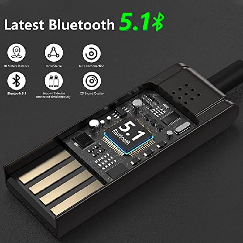 Gotison Aux - Bluetooth 5.1 어댑터 3.5mm Bluetooth 수신기, 차량용 USB - 3.5mm 보조 잭 키트 오디오 수신기, 내장 마이크, 차량용 스피커 및 홈 오디오, 음성 통화 지원