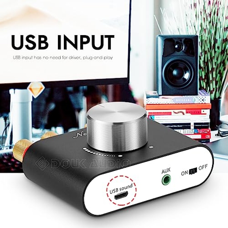 Nobsound 미니 Bluetooth 5.0 전력 증폭기, 스테레오 Hi-Fi 디지털 앰프 2.0 채널 50W×2(AUX/USB/Bluetooth 입력 포함), 무선 오디오 수신기, 전원 공급 장치가 있는 PC 사운드 카드(검은색)