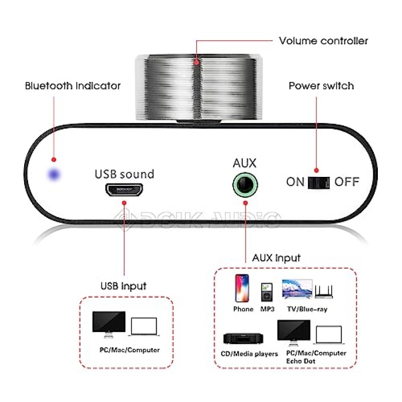 Nobsound 미니 Bluetooth 5.0 전력 증폭기, 스테레오 Hi-Fi 디지털 앰프 2.0 채널 50W×2(AUX/USB/Bluetooth 입력 포함), 무선 오디오 수신기, 전원 공급 장치가 있는 PC 사운드 카드(검은색)