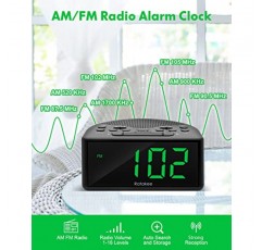 AM/FM 라디오, 이어폰 포트, 읽기 쉬운 1.4인치 LED 숫자, 사전 설정, 수면 타이머, 조광기, 스누즈 및 배터리 백업을 갖춘 침실용 Ratakee 디지털 알람 시계 라디오, 플러그인/배터리 구동