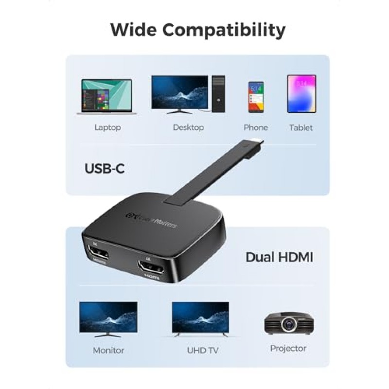 케이블 문제 휴대용 8K 또는 듀얼 4K 60Hz USB C-듀얼 HDMI 어댑터, 접이식 Thunderbolt-듀얼 HDMI 어댑터 - XPS, Surface Pro와 호환되는 Thunderbolt 4(macOS는 하나의 확장 디스플레이 지원)