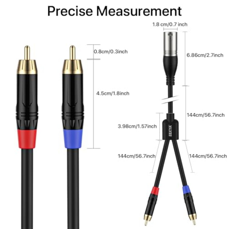 EBXYA XLR - RCA Y 분배기 케이블 - XLR 수 - 이중 RCA 수 마이크 코드 어댑터 10피트, 검정색