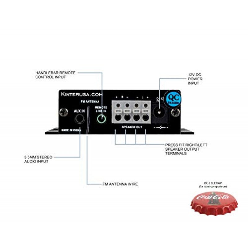 Kinter A7BT 2채널 2 x 20와트 가정용 자동 오토바이용 미니 블루투스 증폭기 IR 원격 핸들바 장착 제어 USB MP3 포함 - 12V 전원 공급 장치 포함