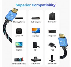 ELECTCOM PRO 4K 고속 HDMI 케이블, 알루미늄 쉘 및 편조 나일론 및 금 커넥터, 4K@60Hz UHD HDR HDMI 2.0 케이블, 이더넷, PS4, 블루레이, 프로젝터, 모니터, HDTV - 6피트와 호환 가능