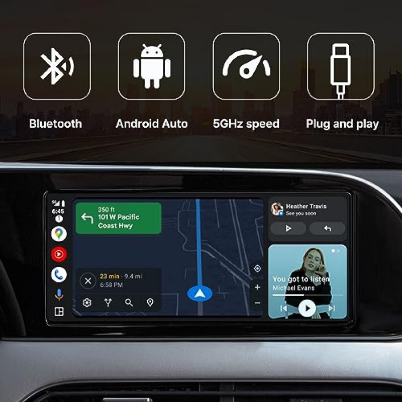 자동차용 MAYTON Android Auto 무선 어댑터, 빠른 연결을 위한 손쉬운 설정, 전화 케이블 없이 Samsung Galaxy, Google Pixel, 모든 Android 휴대폰을 OEM Android Auto에 연결