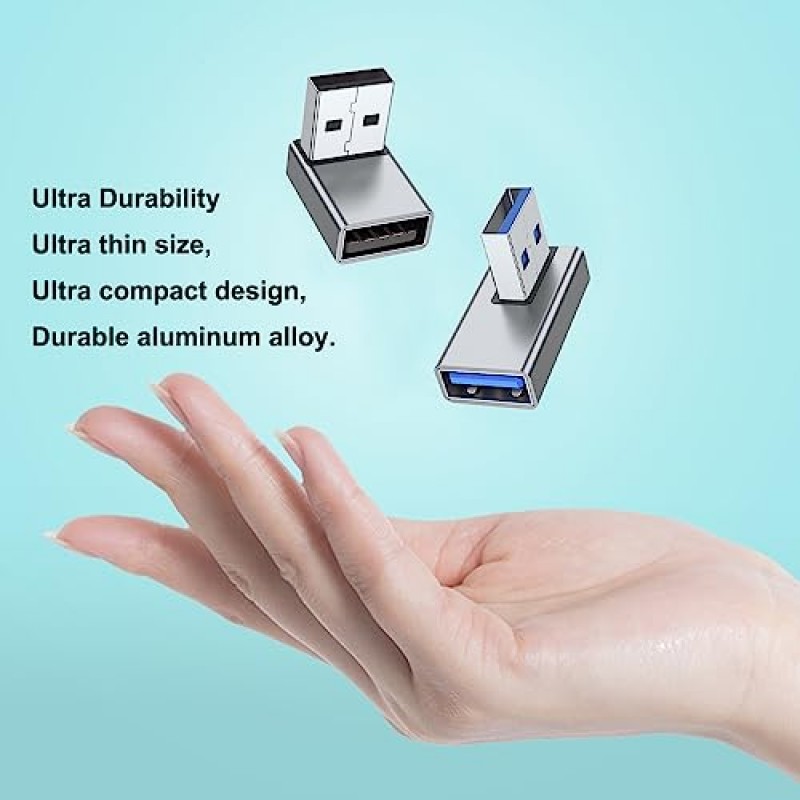 AreMe 90도 USB 3.0 어댑터 4팩, 위아래 각도, 왼쪽 및 직각 USB A 수-암 변환기 확장기(PC, 노트북, USB A 충전기, 보조베터리 등)