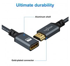 Twozoh HDMI 연장 케이블 1FT, HDMI 남성-여성 HDMI 코드, 나일론 편조 HDMI 연장 케이블, HDMI 2.0 케이블 어댑터 지원 4K@60Hz 3D HDR