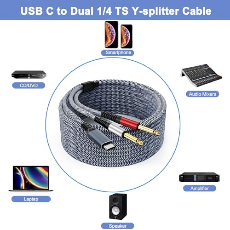 GOSYSONG USB C - 1/4인치 오디오 케이블 10피트, USB C - 듀얼 1/4 분배기 케이블, Realtek ALC5686 32Bit 384 KHz DAC 유형 C - 스마트폰, 태블릿, 노트북용 1/4 케이블