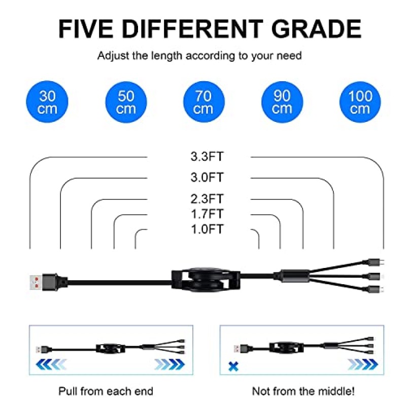 Aywenny [2023 업그레이드된 3팩 다중 접이식 충전 케이블, USB C/마이크로 USB/전화 포트가 있는 3 in 1 USB 충전 케이블, 전화용 3.3FT 충전 케이블 15 14 13 12 11 XS XR X 8 7 6 SE,Galaxy