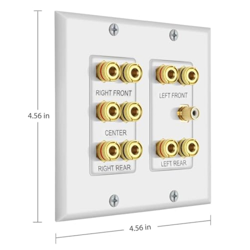 홈 시어터 5.1 서라운드 사운드 분배 월 플레이트 5개 스피커용 바나나 바인딩 포스트 커플러 10개 및 서브우퍼용 RCA 1개