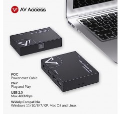 AV 액세스 USB 연장기 전원 케이블 Cat5e/6/6a/7 최대 196ft/60m, 이더넷을 통한 4포트 USB 2.0 연장기, 플러그 앤 플레이, 모든 운영 체제 지원