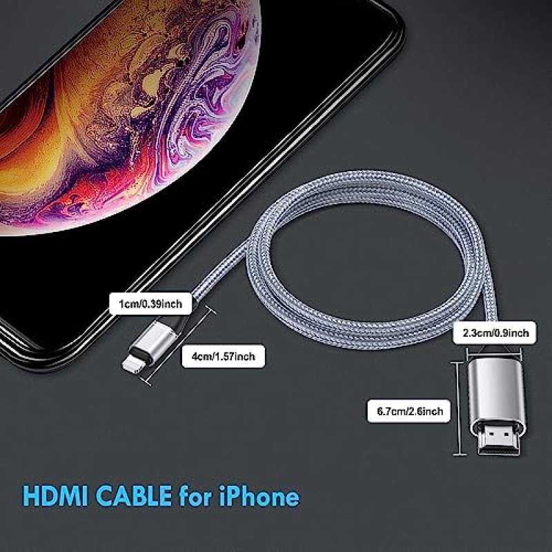 iPhone-TV용 lulaven HDMI 케이블, 조명-HDMI 어댑터 커넥터 iPhone14, 13, 12, 11 및 1080P HD 디스플레이와 YouTube TV 출력과 호환, 플러그 앤 플레이만 가능(13.2FT, 실버)