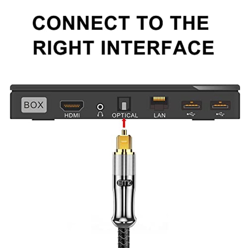 EMK 광 케이블 24K 금도금 광 오디오 케이블 디지털 Toslink 케이블 TV, 사운드바, 홈 시어터, Xbox, PS4 등과 호환되는 Spdif 케이블(1.5피트/0.5M, 24K 금도금, 은1)