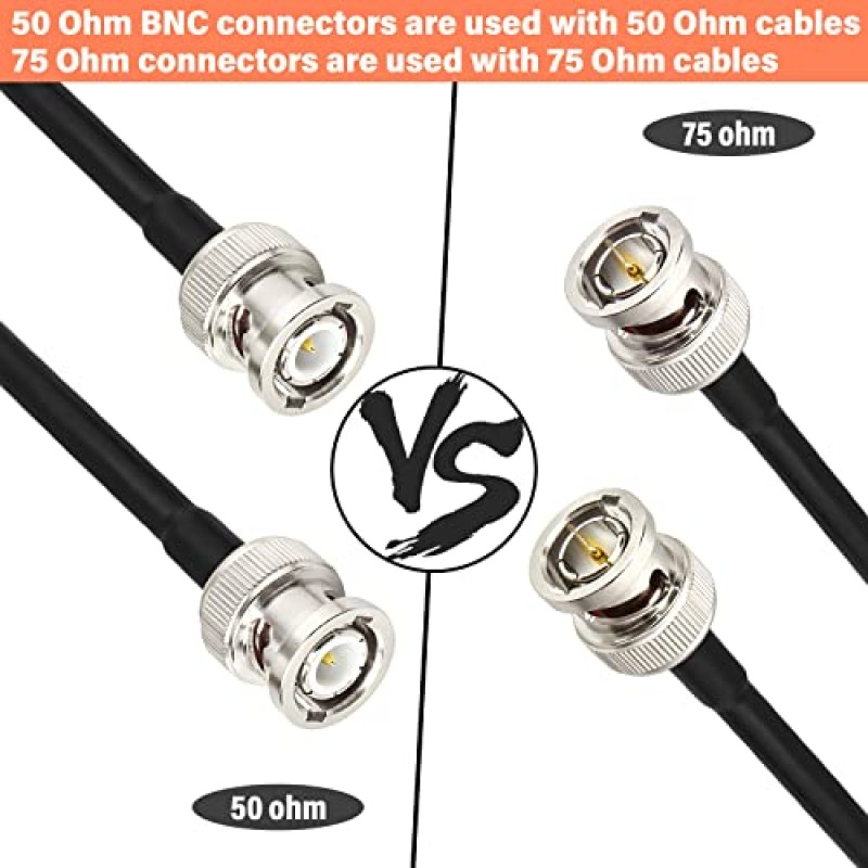 XRDS -RF BNC 케이블 1FT, 50Ω BNC 케이블 BNC 수 - BNC 수 케이블 BNC RG316 안테나 스캐너 또는 핸드헬드 햄 라디오용 안테나 케이블(2개)