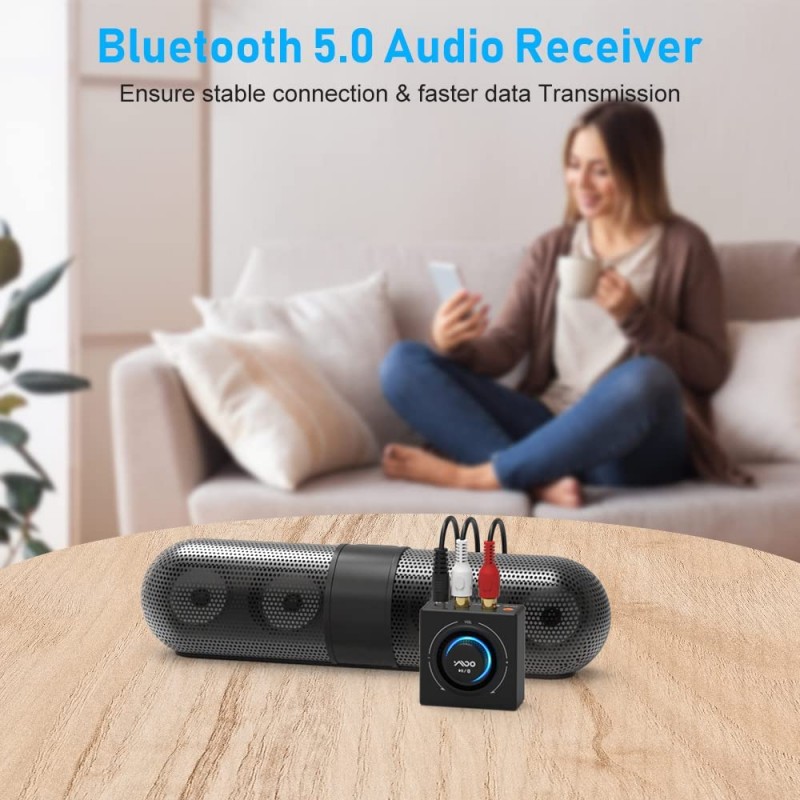 YMOO B06T3 Bluetooth 5.3 수신기, 홈 스테레오용 SBC AAC Bluetooth 오디오 어댑터, 100피트 긴 무선 범위, 스마트폰/태블릿/노트북의 스피커/구형 스테레오/앰프용 RCA 3.5mm 잭 aux HiFi