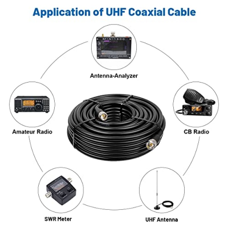 MOOKEERF UHF CB 동축 케이블 - 1피트 2PCS KMR400 PL259 남성-남성 동축 케이블 저손실 UHF 케이블 HAM 라디오, VHF 라디오, SWR 미터, 안테나 분석기용 CB 동축 케이블