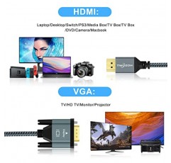 Twozoh HDMI-VGA 케이블 5FT. 알루미늄 합금 쉘 나일론 편조 및 금도금 지원 1080P/60HZ