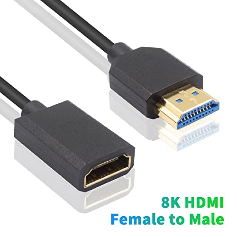 Duttek 8K HDMI 연장 케이블, 48Gbps HDMI - HDMI 2.1 케이블, 매우 얇은 HDMI 남성 - 여성 케이블, PC, 노트북, TV, Xbox, PS5, PS4 12인치/30cm용 8K@60Hz 비디오 포함