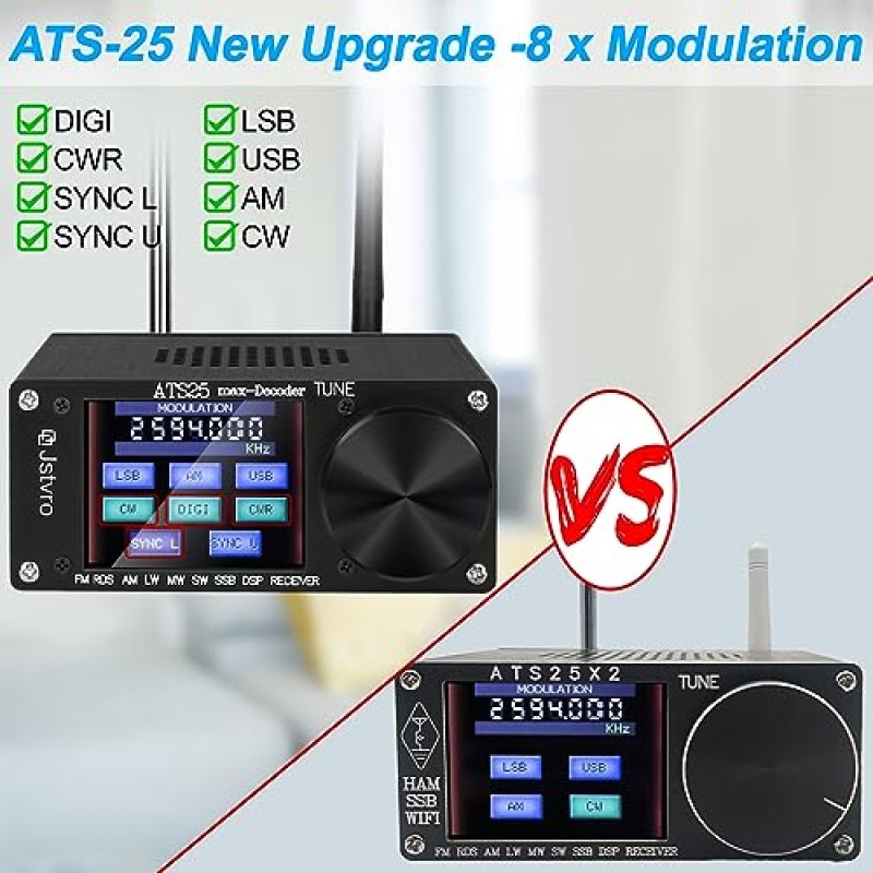 SI4732 ATS-25max-DECODER 라디오 수신기: CW, RTty 디코딩, WiFi, 오디오 스펙트럼 및 DSP 수신기를 갖춘 V4.15 FM LW(MW 및 SW) 및 SSB, 3000mA 리튬 배터리로 구동