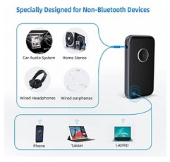 차량용 Bluetooth 수신기, 핸즈프리 통화 기능이 있는 ZIOCOM 무선 Bluetooth Aux 어댑터 수신기, 내장 배터리, 듀얼 장치 연결, 차량용, 홈 음악 스트리밍 시스템, 스피커