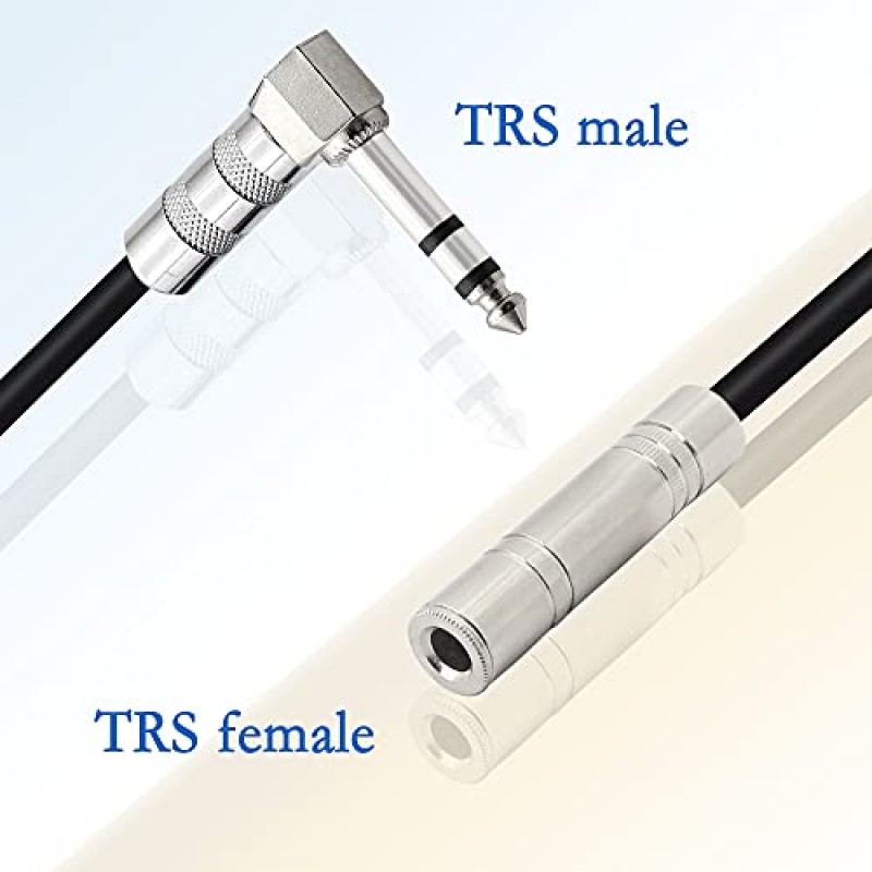 PNGKNYOCN 1/4 인치 스테레오 연장 케이블 직각 6.35mm 남성-여성 TRS 스테레오 오디오 케이블(앰프, 기타, 홈 시어터 장비 등용)(50cm)