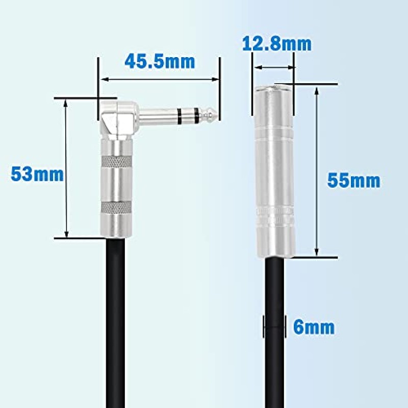 PNGKNYOCN 1/4 인치 스테레오 연장 케이블 직각 6.35mm 남성-여성 TRS 스테레오 오디오 케이블(앰프, 기타, 홈 시어터 장비 등용)(50cm)