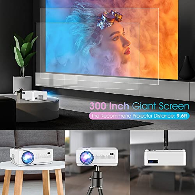 5G WiFi 블루투스 프로젝터 4K 지원, DBPOWER 네이티브 1080P 600ANSI 야외 영화 프로젝터, 300인치 디스플레이/75% 줌/수면 타이머 TV 스틱/PC/DVD와 호환되는 홈 시어터 비디오 프로젝터