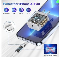 deloni 3팩 iPhone 충전기 고속 충전 [Apple MFi 인증], 10 FT 긴 USB C-Lightning 케이블(Apple 블록 유형 포함), 14/13 Pro/12 Pro Max/11XS Max/XS용 고속, 흰색