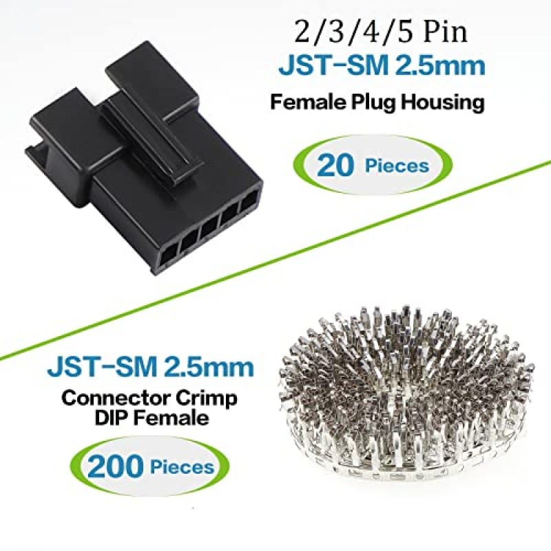 OCR 2.5mm 피치 JST SM 커넥터 2 3 4 5 핀 수/암 하우징 플러그 커넥터 분류 키트 560Pcs