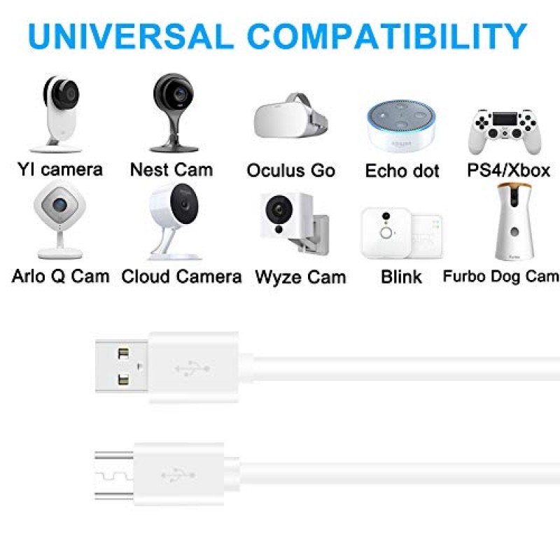 Wyze Cam Pan/WyzeCam/Kasa Cam/YI Dome Home/Furbo Dog/Nest Cam/Arlo Q/Blink/Cloud 카메라, KasaCam NestCam 실내, Netvue, SCOVEE 마이크로 USB 충전 충전기 코드용 26FT 3팩 ​​전원 연장 케이블