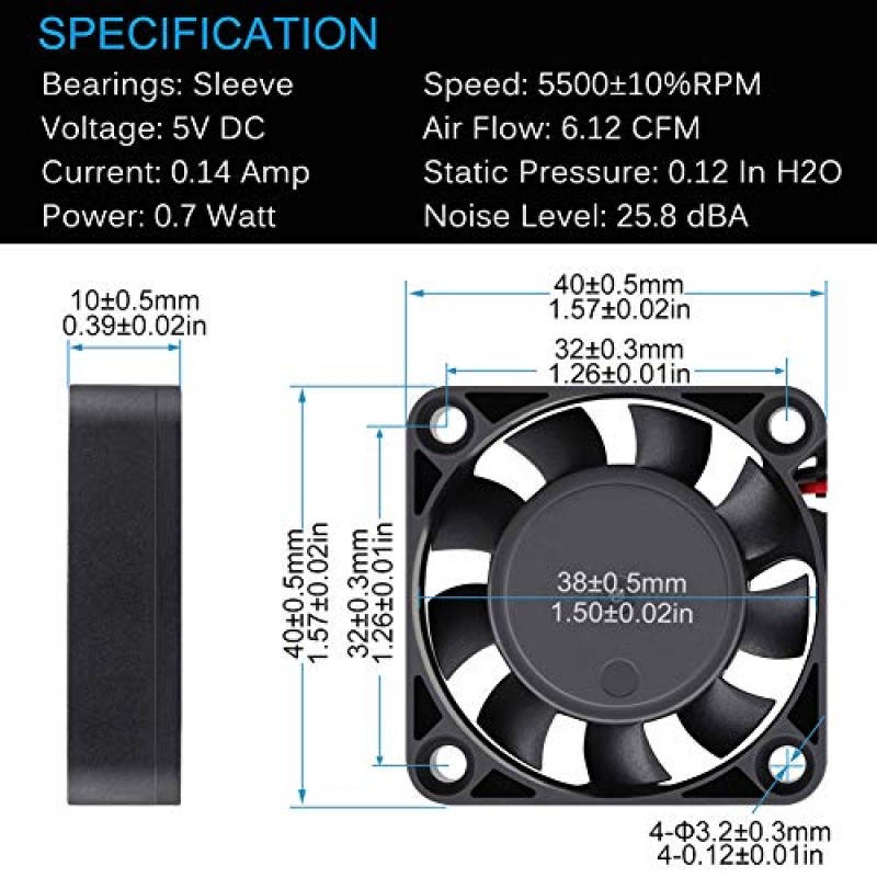 GDSTIME 2팩 조용한 40mm USB 팬, VR 기어 수족관 라우터 플레이스테이션 라즈베리 파이 헬멧 환기용 5V 미니 브러시리스 DC 냉각 팬