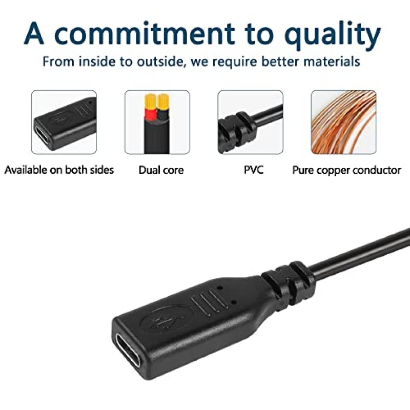 USB Type-C 피그테일 케이블 연장 전원 케이블 22AWG 5V 3A USB-C 플러그 - DIY용 2핀 베어 와이어 개방형 커넥터 - 1M/3.2FT 5PCS(유형 C 암)