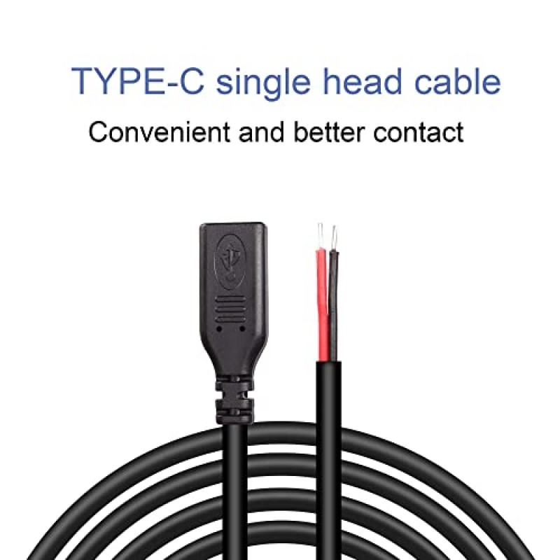 USB Type-C 피그테일 케이블 연장 전원 케이블 22AWG 5V 3A USB-C 플러그 - DIY용 2핀 베어 와이어 개방형 커넥터 - 1M/3.2FT 5PCS(유형 C 암)