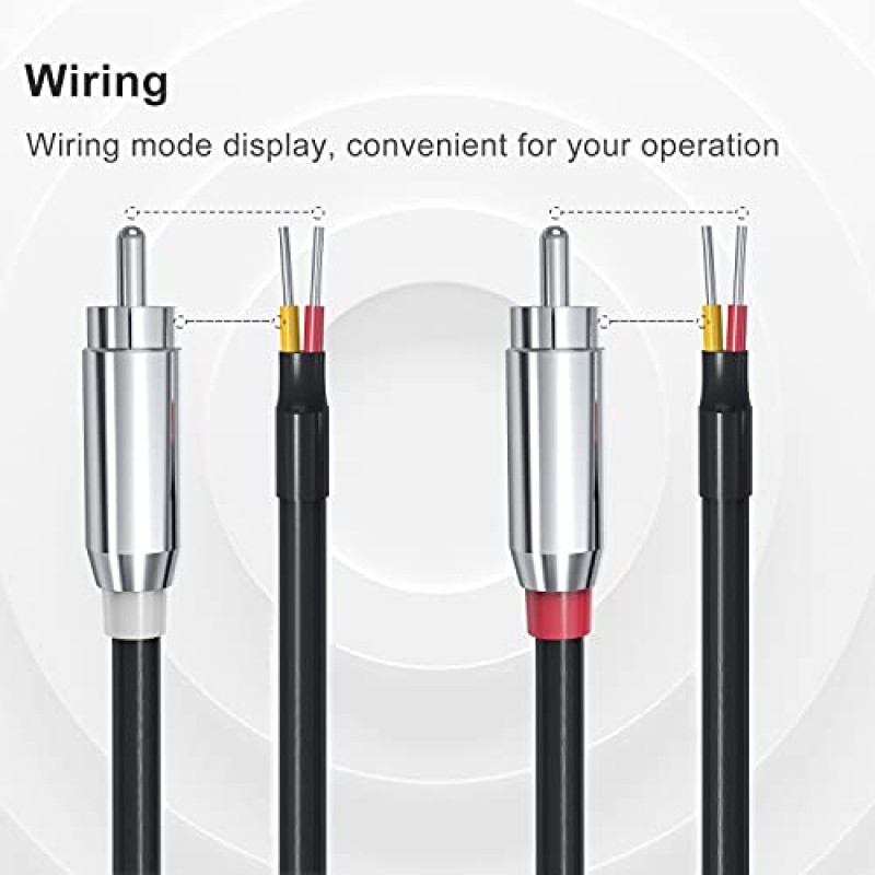 Ancable RCA - 스피커 와이어, [18AWG 6.5피트] 2채널 헤비 RCA 수 어댑터 - 베어 와이어 개방형 오디오 케이블, 2팩