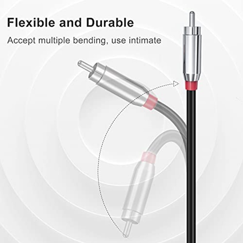 Ancable RCA - 스피커 와이어, [18AWG 6.5피트] 2채널 헤비 RCA 수 어댑터 - 베어 와이어 개방형 오디오 케이블, 2팩