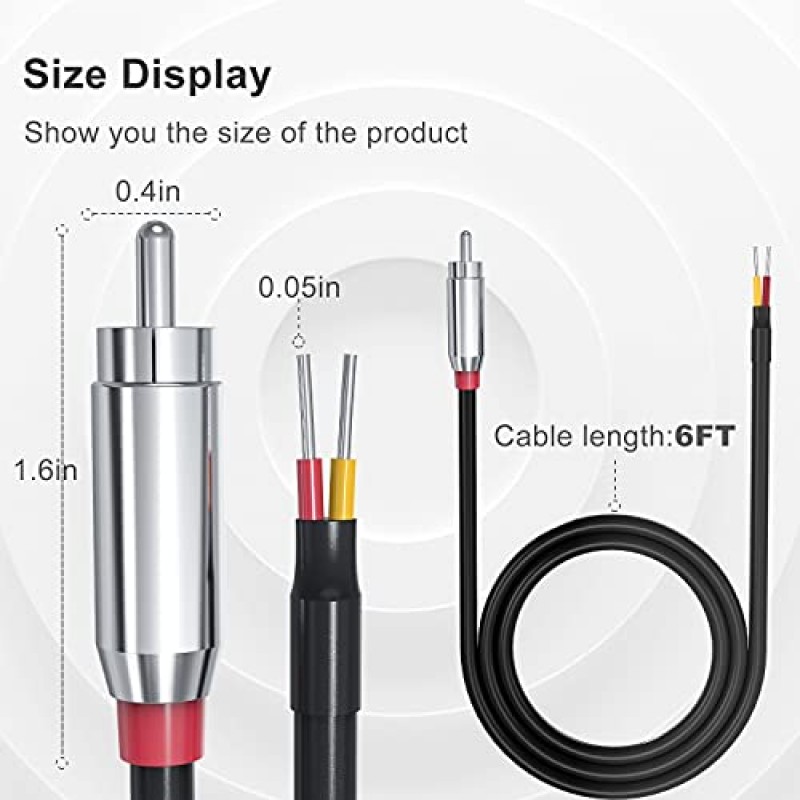 Ancable RCA - 스피커 와이어, [18AWG 6.5피트] 2채널 헤비 RCA 수 어댑터 - 베어 와이어 개방형 오디오 케이블, 2팩