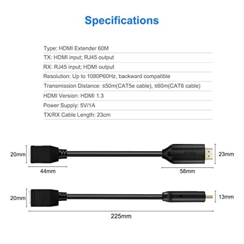 Cat5e/6 HDMI를 통한 Wiistar HDMI 익스텐더 HDMI to RJ45 익스텐더 이더넷 네트워크 컨버터 케이블 리피터 1080P 최대 60m HDTV STB용 HDMI 송신기 및 수신기