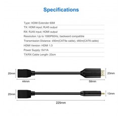 Cat5e/6 HDMI를 통한 Wiistar HDMI 익스텐더 HDMI to RJ45 익스텐더 이더넷 네트워크 컨버터 케이블 리피터 1080P 최대 60m HDTV STB용 HDMI 송신기 및 수신기